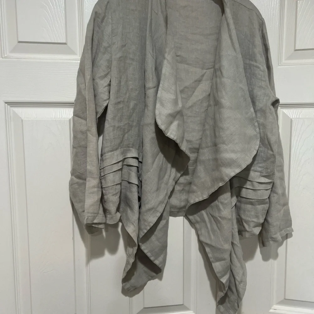 SAGA Women Sz M Blazer Cardigan Linen Lightweight Open Front Gray Lagenlook Boho